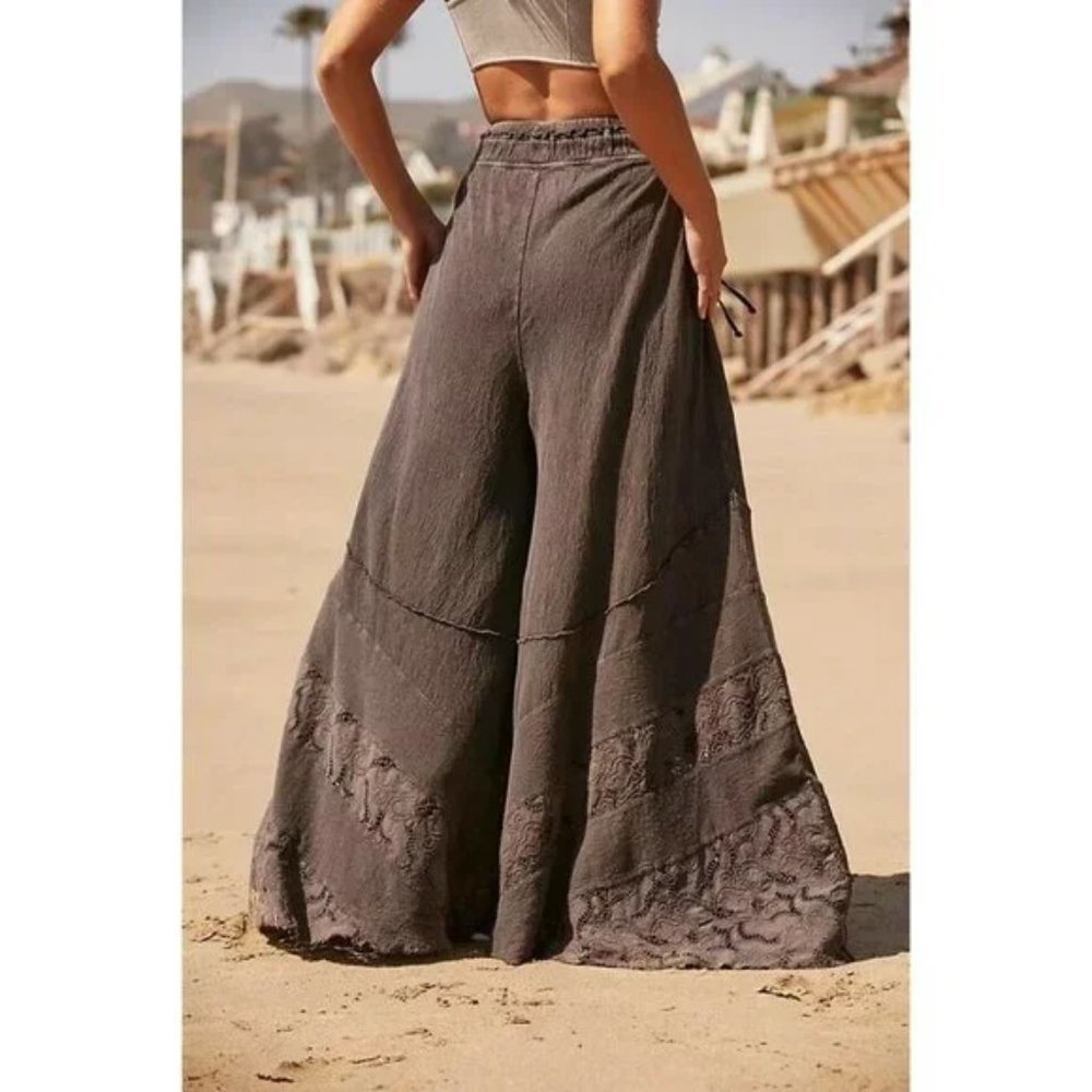 NEW FREE PEOPLE MOVEMENT Size XS FIELD OF DREAMS WIDE-LEG PANTS Embroidered Boho - Picture 3 of 9